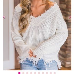 Pink lily boutique distressed sweater S ivory